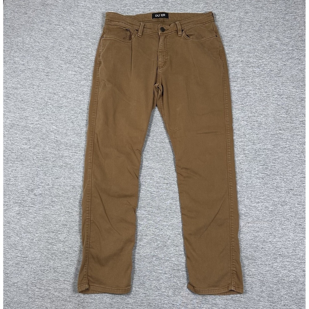 DU/ER Pants Mens Size 34x30 Brown N2X Relaxed Fit Taper Stretch 5-Pocket Chino